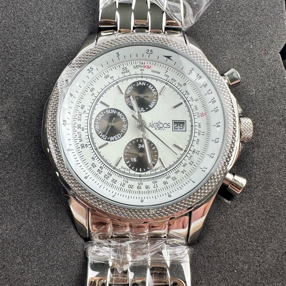 NOS Akribos XXIV Multi Function Chronograph Watch Stainless Steel extra Band - Picture 7 of 15